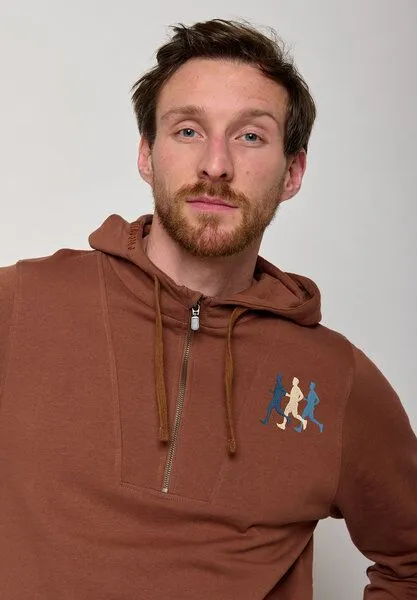 GreenBomb GREENBOMB Lifestyle Running Mirror - Lässiger Half-Zip aus Bio-Baumwolle / hochwertiger Stick / GOTS / Fair & Vegan, Braun (wood bark), – Produktbild 3 von 4
