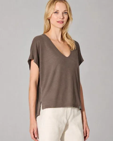HempAge HempAge Damen Slub Jersey T-Shirt Hanf/Biobaumwolle, Dust(braun), – Produktbild 1 von 4