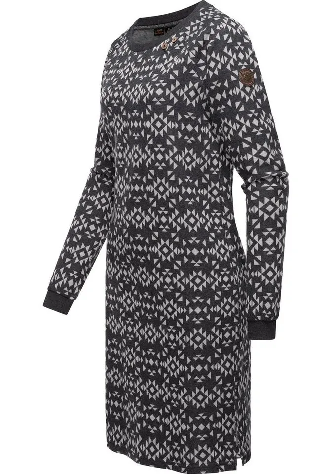 ragwear ragwear Sweatkleid Dassa Aztec stylisches Langarmkleid für den Winter, Grau, – Produktbild 1 von 2