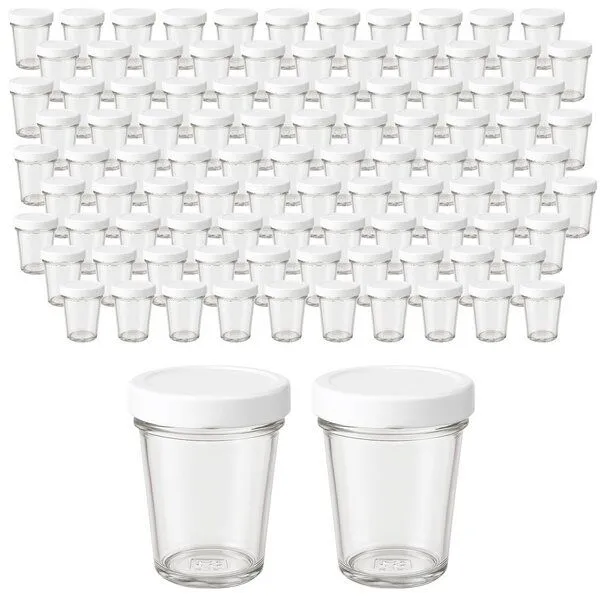mikken mikken 100 kleine Dessertgläser 65ml Einmachgläser mit Schraubdeckel, Weiss, – Produktbild 1 von 3