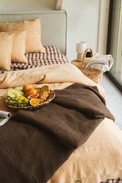AmourLinen AmourLinen Waffeldecke aus Leinen, Mokka braun, – Produktbild 1 von 4