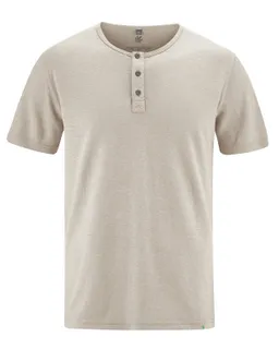 HempAge Hempage Herren vegan T-Shirt Einfarbig Henley Schnitt Distel Beige – Produktbild 1 von 1