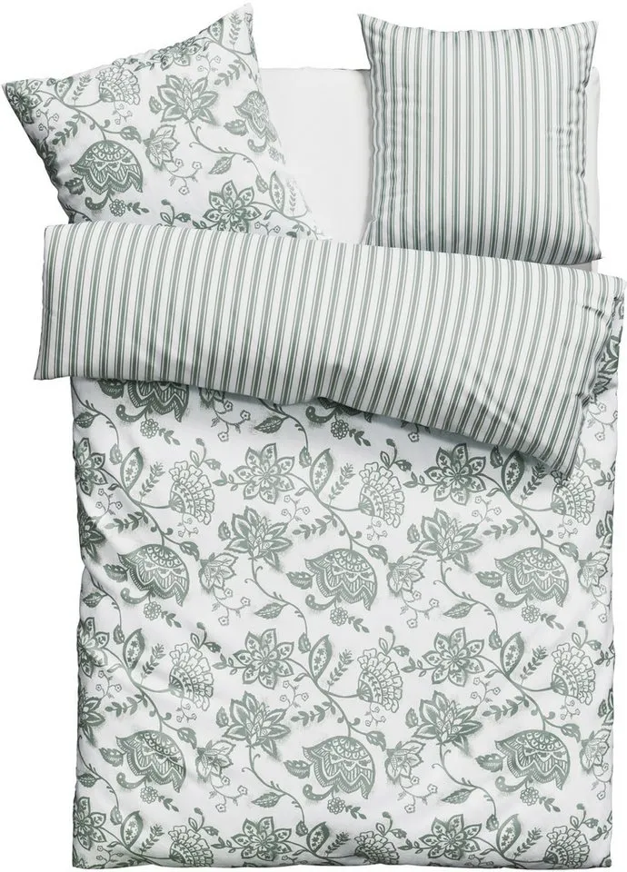 OTTO home Bettwäsche Nordby, Flanell, 2 teilig, Bettwäsche aus Baumwolle, skandinavisches Design, ab Größe 135x200 cm, Grün, – Produktbild 3 von 7