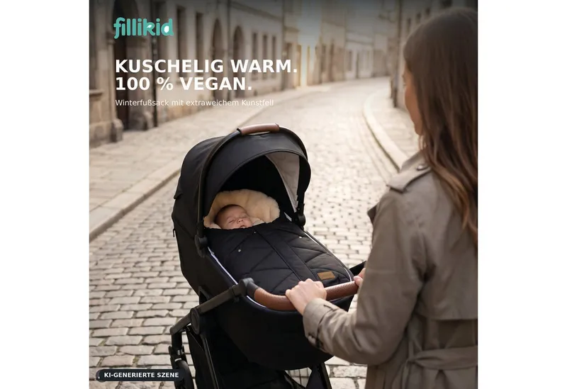 fillikid fillikid Fußsack Fillikid Winterfußsack Vegan Style Kunstfell Exclusiv, Schwarz, – Produktbild 2 von 5