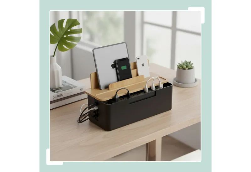 RELAXDAYS RELAXDAYS Kabelbox mit Handyhalter, (7-tlg), Braun|schwarz, – Produktbild 3 von 5