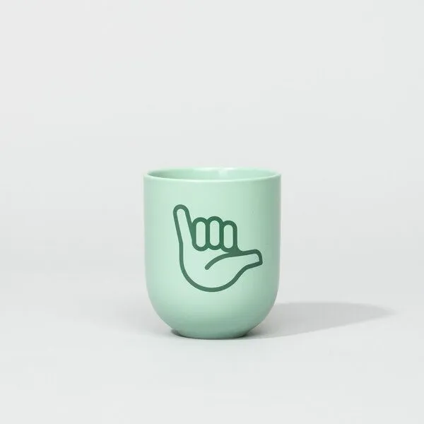 Fyngers Fyngers Handgemachter Becher aus Porzellan - Modell HANG LOOSE - Füllmenge 330ml - Mattlasur, Türkis, – Produktbild 1 von 4