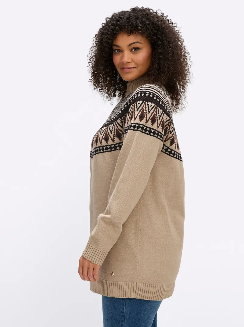 sheego Jacquardpullover, Beige-schoko-gemustert, – Produktbild 2 von 2