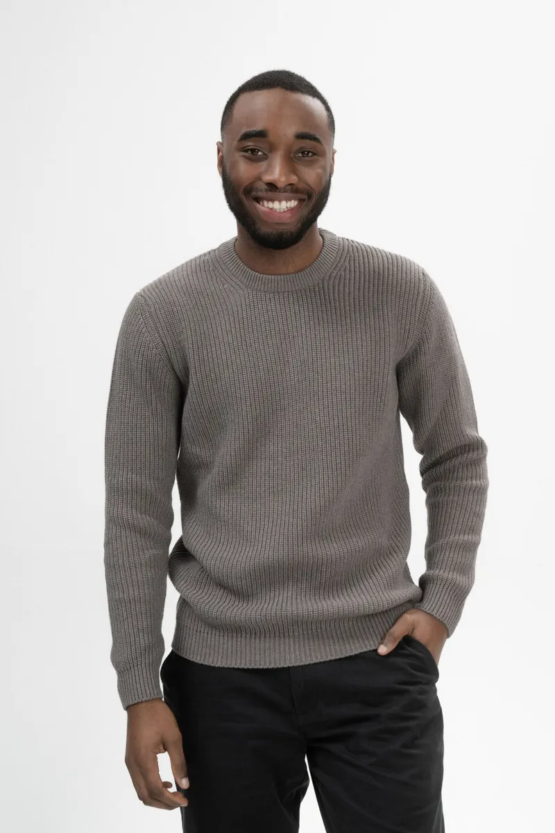 MELA MELA Herren vegan Strickpullover Ravi Bär Melange Graubraun, Braun, – Produktbild 2 von 2