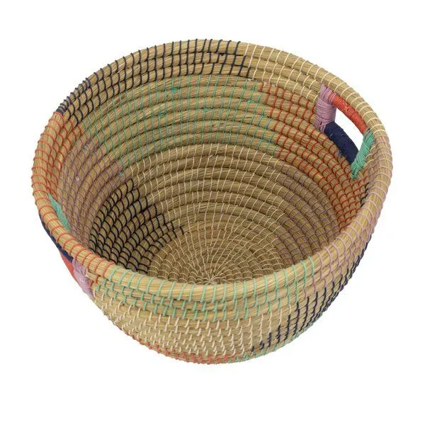 El Puente El Puente "Quader" Runder Korb mit Griffen aus Kaisa-Gras | Fair Trade & Handmade aus Bangladesch, Mehrfarbig, – Produktbild 2 von 3