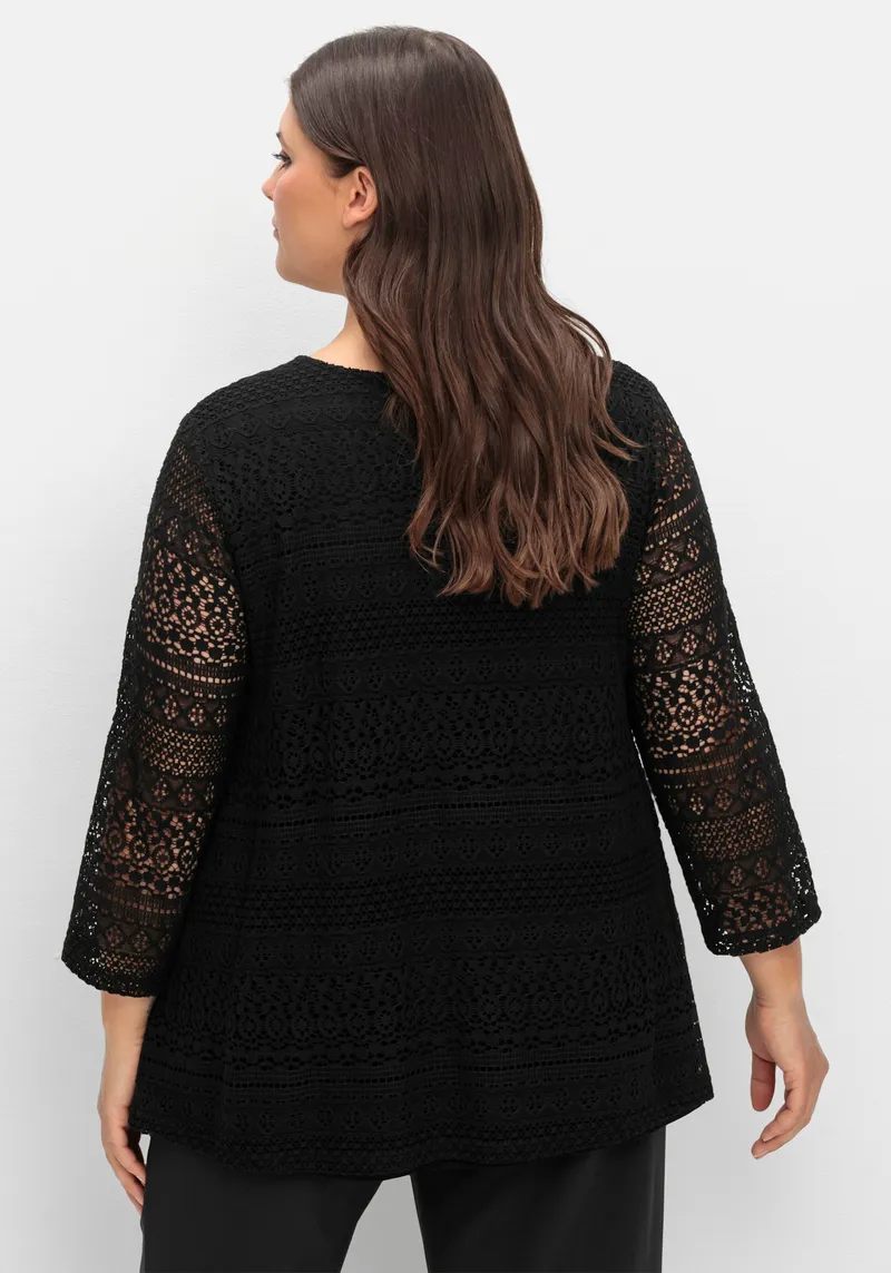 sheego 3/4-Arm-Shirt schwarz, Schwarz, – Produktbild 2 von 2