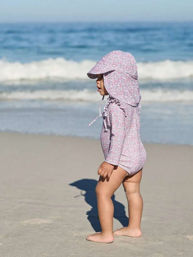 Vertbaudet Geblümter Baby UV-Sonnenhut mit Nackenschutz, Wollweiß, – Produktbild 3 von 4