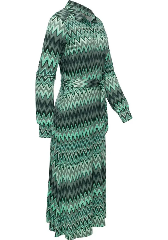 ragwear ragwear Blusenkleid Plantee Print Modisches Damenkleid mit Taillengürtel, Grün, – Produktbild 2 von 4