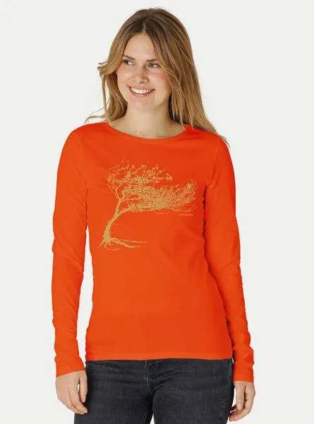 Peaces.bio - handbedruckte Biomode Peaces.bio - handbedruckte Biomode Bio-Damen-Langarmshirt Windy Tree, Orange, – Produktbild 3 von 3