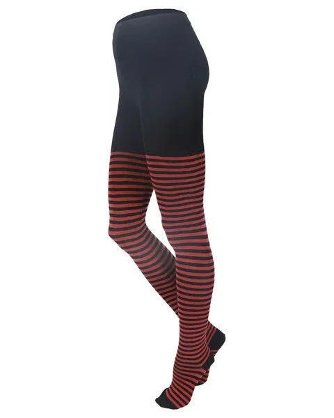 grödo grödo Damen Strumpfhose Ringel kbT Wolle Bio Baumwolle Elasthan, Schwarz-rouge, – Produktbild 2 von 2