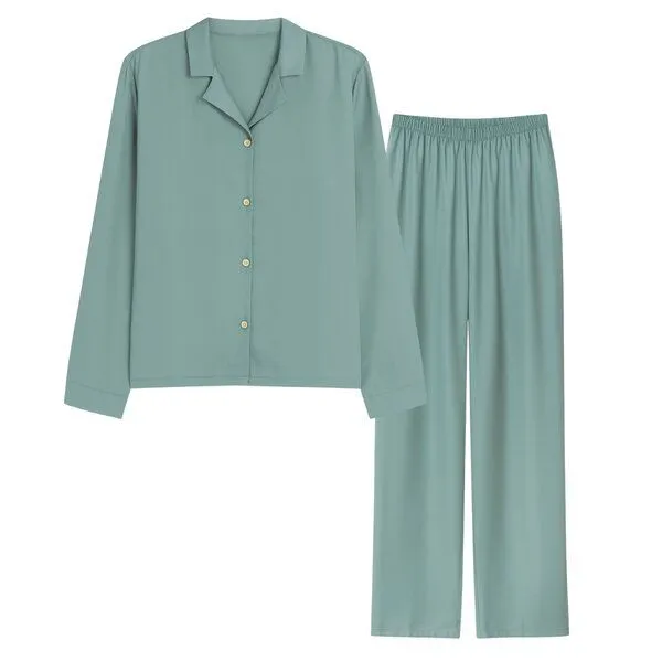 AGA.PIE AGA.PIE Damen Pyjama-Set Langarm aus 100% Lyocell aus Bambuscellulose, Salbei, – Produktbild 1 von 3