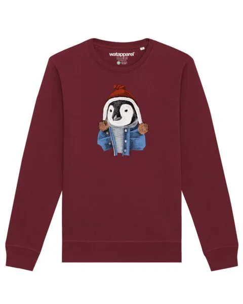 watapparel watapparel Sweatshirt Unisex Pinguin, Burgundy, – Produktbild 1 von 4