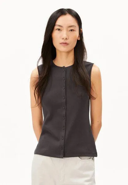 ARMEDANGELS ARMEDANGELS RIB BUTTON Damen Top aus Bio-Baumwoll Mix, Dark steel, – Produktbild 3 von 5