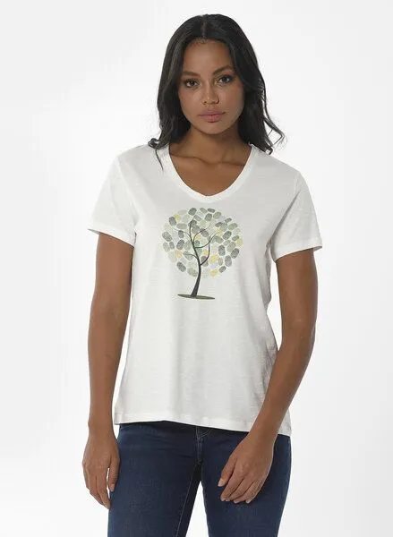 ORGANICATION ORGANICATION T-Shirt aus Bio-Baumwolle mit Baum-Print, Weiß(off white), – Produktbild 1 von 4
