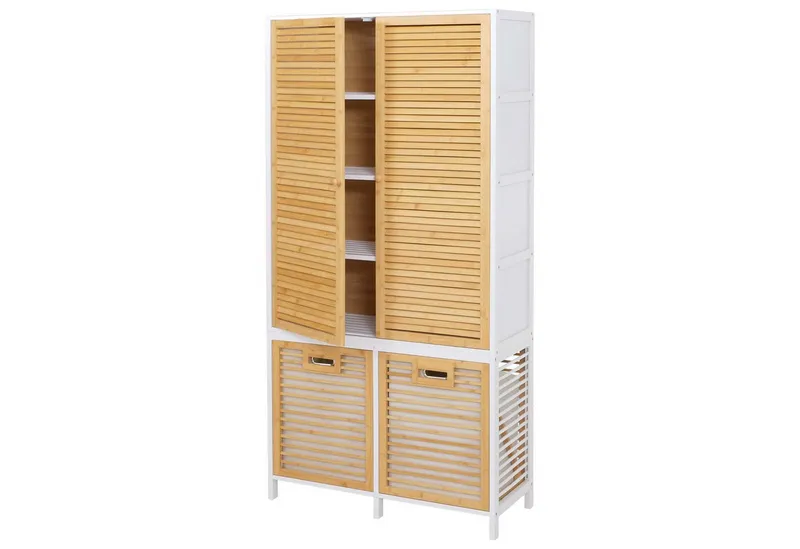 MCW Hochschrank MCW-N83-T Mit Ablagefächern und zwei Wäschekörben, Weiß, – Produktbild 2 von 4