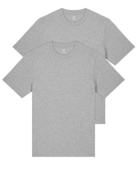 YTWOO YTWOO Doppelpack Unisex-T-Shirts aus schwerem Stoff | Bio-Baumwolle, Hellgrau, – Produktbild 1 von 4