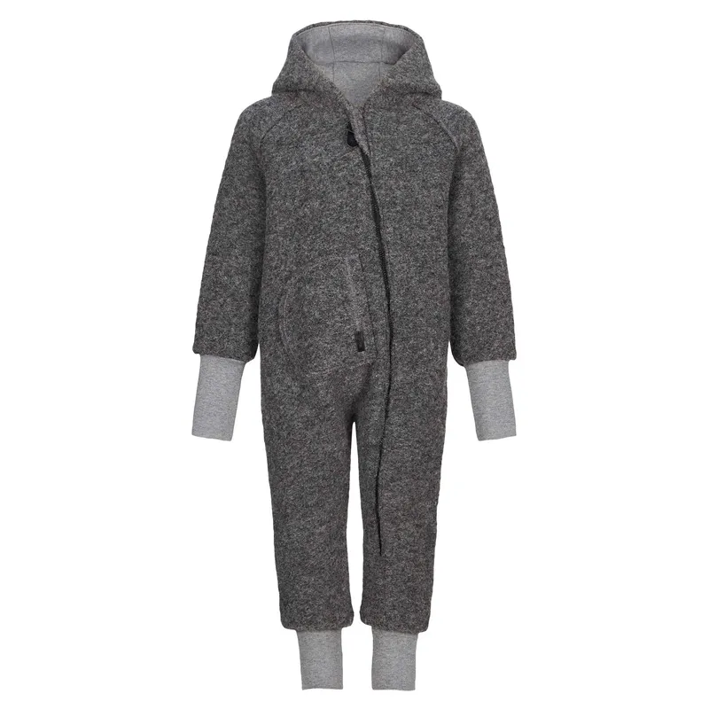 Pure pure by Bauer PURE PURE by Bauer Baby Overall mit Kapuze Bio-Schurwolle Walk grau-melange Gr. 86, Grau, – Produktbild 1 von 2