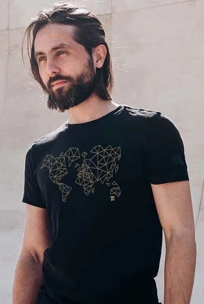 Kultgut Kultgut T-Shirt mit Motiv / Worldmap, Schwarz, – Produktbild 3 von 3