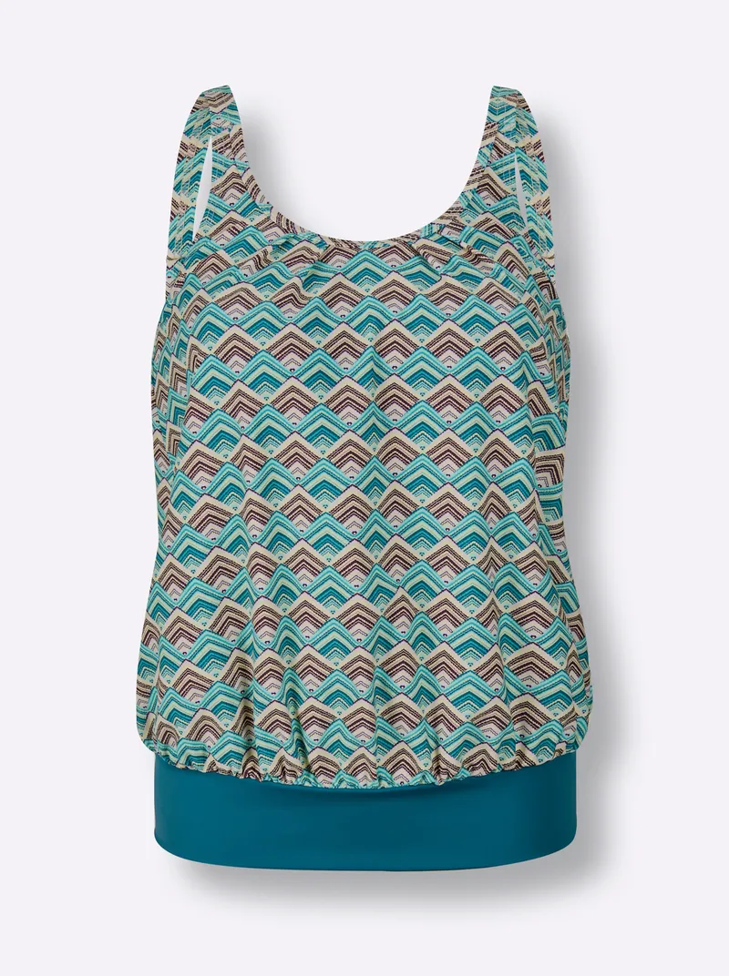 feel good Oversized-Tankini-Top türkis-violett-bedruckt, Türkis-violett-bedruckt, – Produktbild 1 von 2