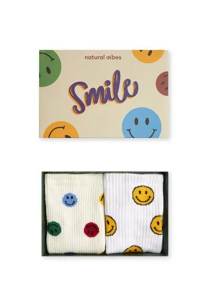 Natural Vibes Natural Vibes 2-Pack Smiles Bio GOTS | Geschenkset | Bunte Tennissocken | Herren Damen Socken | – Produktbild 2 von 8