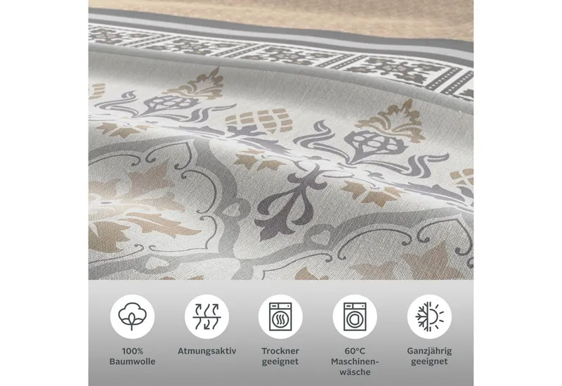 OTTO home Bettwäsche Cremona in Gr. 135x200, 155x220 cm u.a. Bettwäsche-Set mit Ornamenten, Linon, 3 teilig, romantische Bettwäsche in verschiedenen Qualitäten, ab Gr. 135x200 cm, Beige, – Produktbild 5 von 5