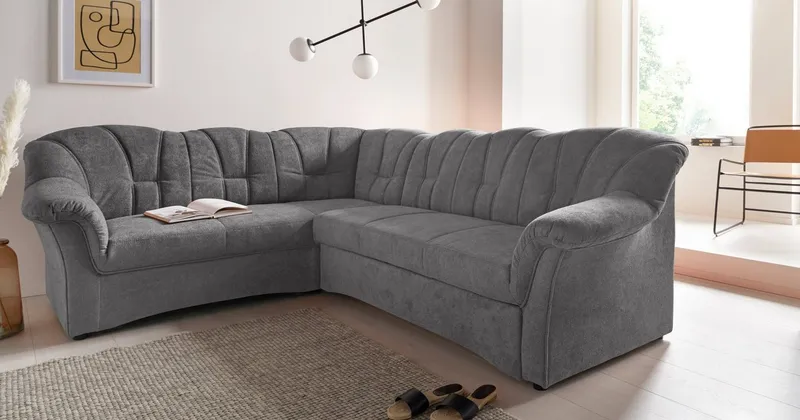 DOMO collection Ecksofa Papenburg B/T/H: 242/190/84 cm L-Form, wahlweise mit Bettfunktion, Langer Schenkel links oder rechts, Grau, – Produktbild 2 von 8