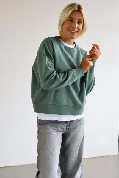 Kultgut Kultgut Goodness Sweater 100% Bio-Baumwolle - Ein schöner Allrounder im Boxistyle, Grün(rosmarin), – Produktbild 1 von 4