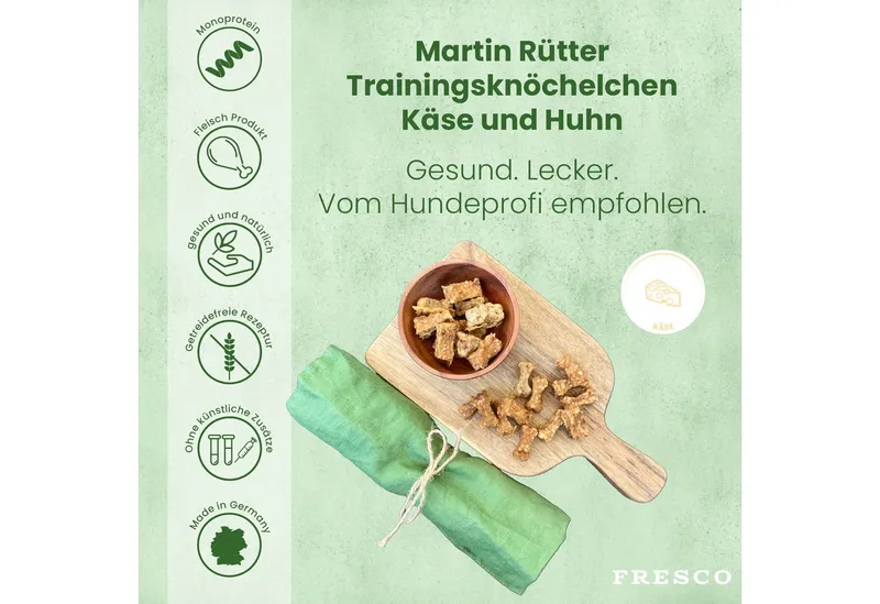 Fresco Dog Martin Rütter Trainingsknöchelchen Huhn mit Käse 1kg, Snack für: Hunde, Getreidefrei, zuckerfrei, unwiderstehlich lecker – Produktbild 2 von 5