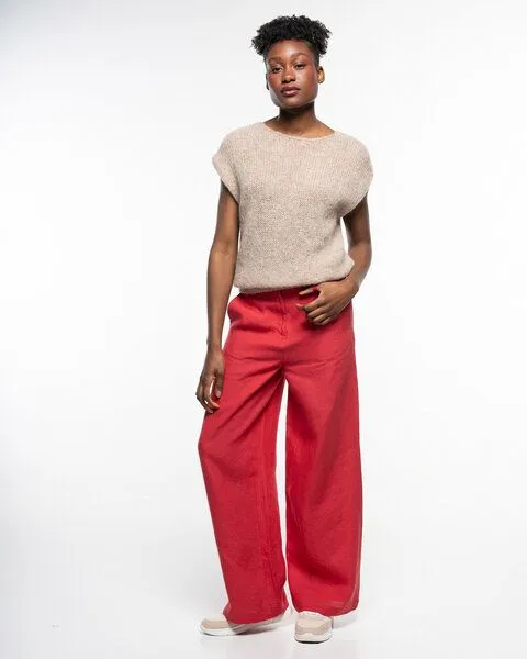 Alma & Lovis Alma & Lovis Trendige Marlenehose aus reinem Leinen | Leinen Marlene, Granat (rot), – Produktbild 2 von 4