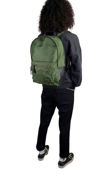 manbefair manbefair City Rucksack Bergen aus recyceltem Nylon Gewebe und Rinds-Leder, Grün, – Produktbild 3 von 4