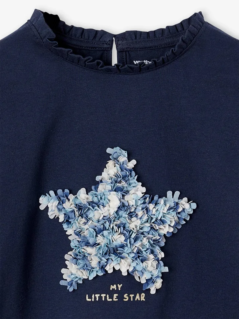 Vertbaudet Mädchen Langarmshirt mit Rüschendetails, Marine, – Produktbild 3 von 3