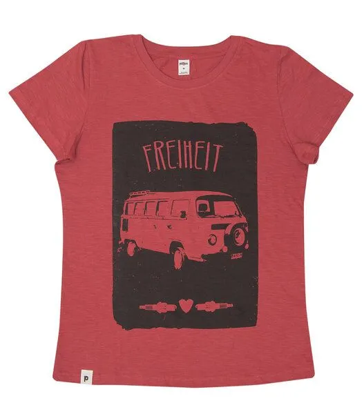päfjes päfjes Bus Freiheit Vanlife - Fair gehandeltes Frauen T-Shirt - Slub, Rot, – Produktbild 1 von 3