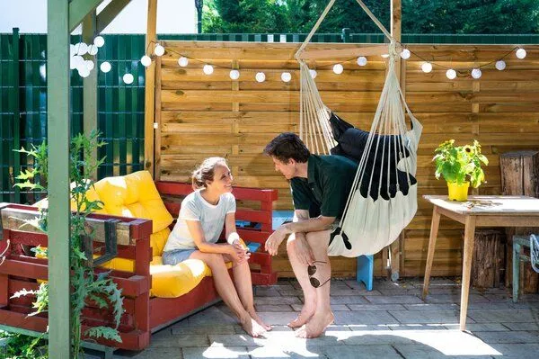 MacaMex MacaMex SoftChair Hängestuhl XL mit Fußablage gepolstert, wetterfest, Schwarz/creme, – Produktbild 3 von 4