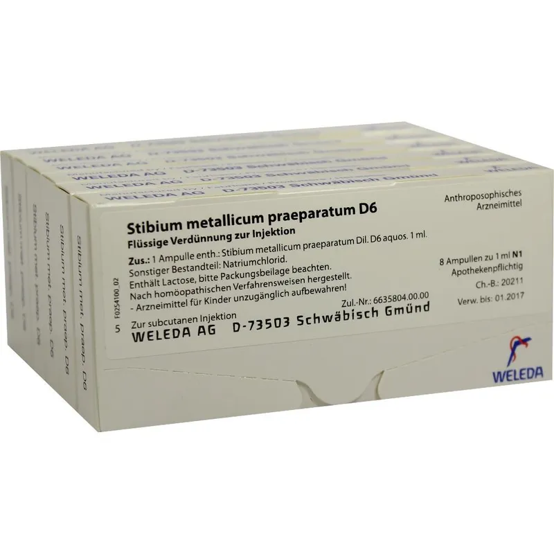 Weleda WELEDA STIBIUM METALLICUM PRAEPARATUM D 6 Ampullen 48X1 ml Ampullen – Produktbild 1 von 1
