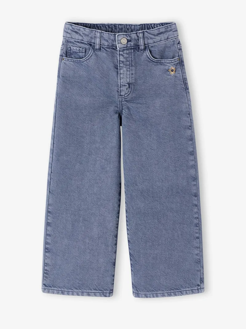 Vertbaudet Weite Mädchen Hose mit Blumenstickerei, Graublau, – Produktbild 3 von 3