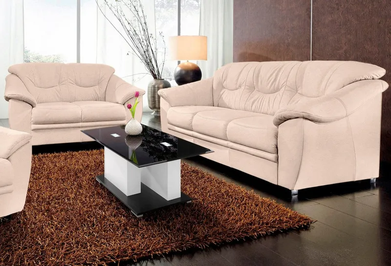 sit&more Polstergarnitur Savona, Set: 2- & 3er-Sofa, B: 148 bzw. 198 cm, Federkern-Polsterung, komfortable Sitzhöhe 46 cm, frei im Raum stellbar, stilvolles Design, Beige, – Produktbild 2 von 5