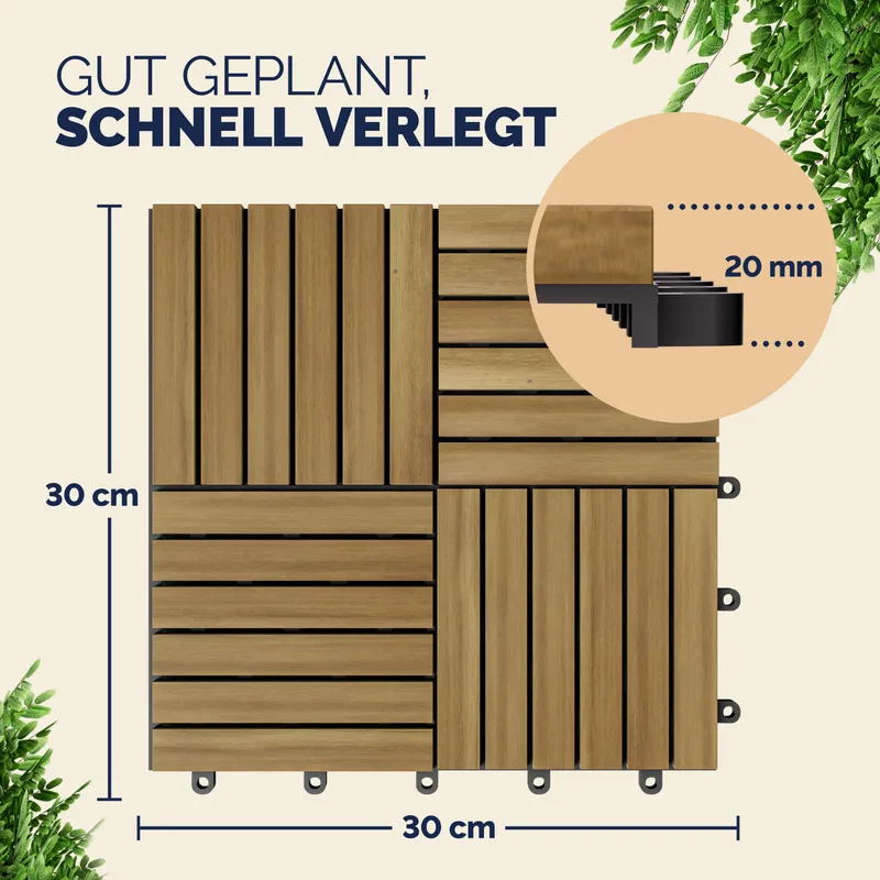 Casaria® Holzfliese Akazie Quattro Mosaik 11er-Set 30x30cm, Braun, – Produktbild 2 von 2