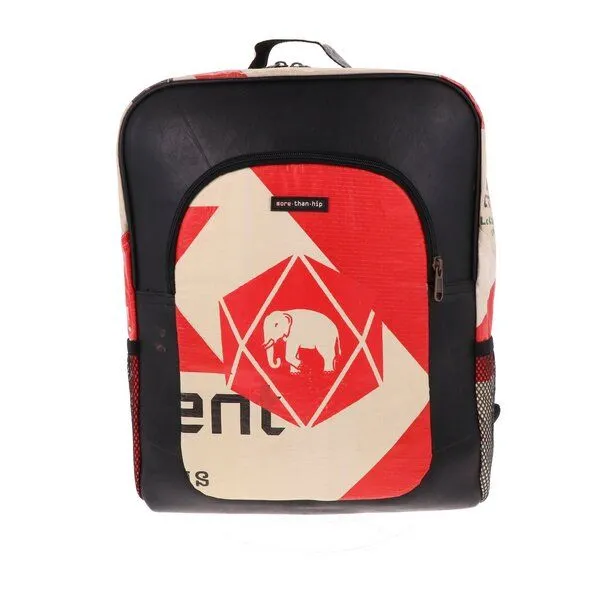 MoreThanHip MoreThanHip Laptop-Rucksack 15,6 Zoll aus recycelten Zementsäcken (Elefant oder Kamel) und Autoschläuchen – Rokha, Rot, – Produktbild 1 von 4