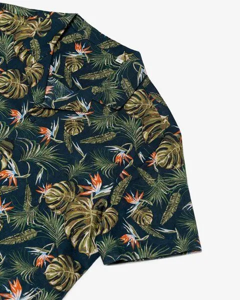 YTWOO YTWOO Herren Hawaii Hemd | Bio -Baumwolle-Leinen-Mix | Aloha Shirt | Kurzarm Hemd, Marineblau mit tropischen pflanzen, – Produktbild 4 von 4