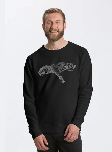 Peaces.bio - handbedruckte Biomode Peaces.bio - handbedruckte Biomode Bio Herren-Sweatshirt Sperber, Schwarz, – Produktbild 1 von 2