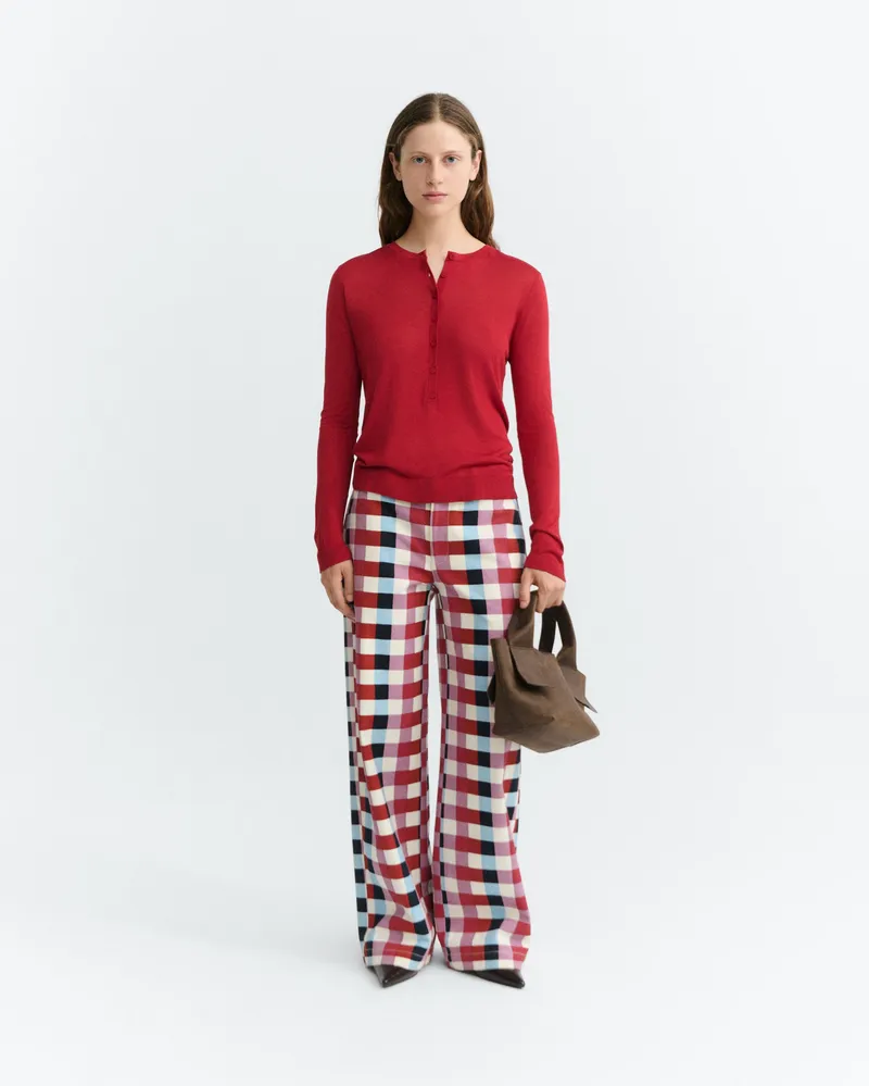 thinking mu Thinking MU Damen vegan Hose Serena Cheshire Mit Geradem Bein Und Karomuster, Dunkelrot, – Produktbild 1 von 2