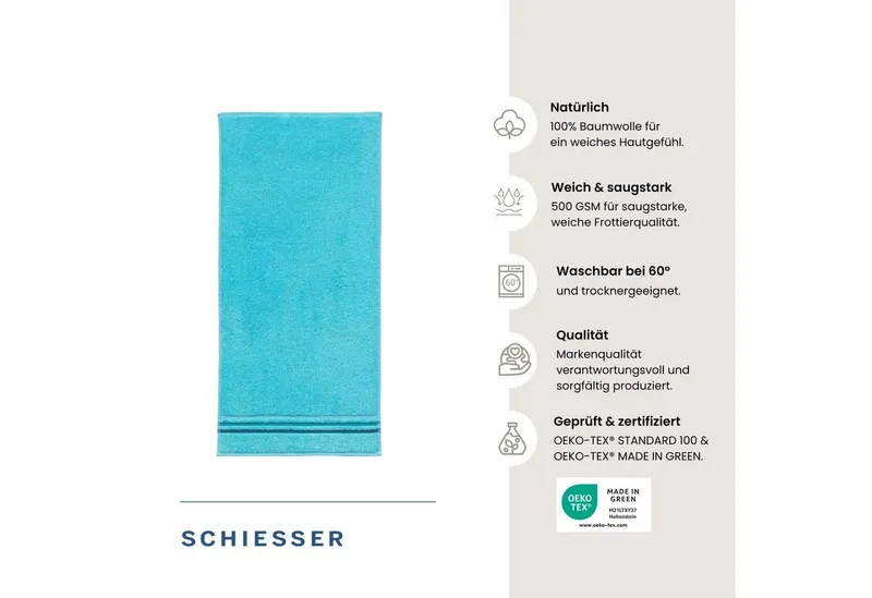 Schiesser Schiesser Handtücher Skyline Color aus 100 % Baumwolle mit eleganter Streifenbordüre, Frottier (Set, 4-St), OEKO-TEX® MADE IN GREEN, Grün, – Produktbild 3 von 6
