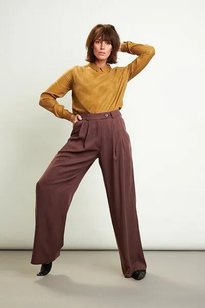 Skrabak Skrabak Damen Bundfaltenhose aus Lyocell Twill "Vic", Braun, – Produktbild 1 von 4