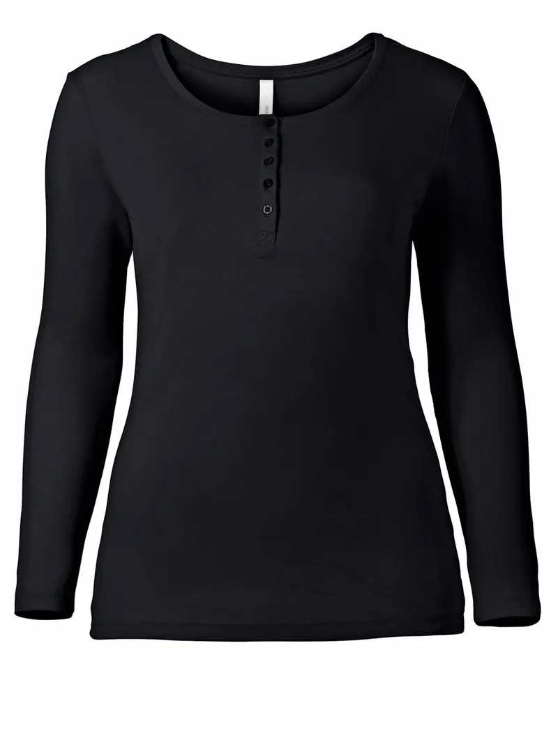 sheego Langarmshirt schwarz, Schwarz, – Produktbild 1 von 2