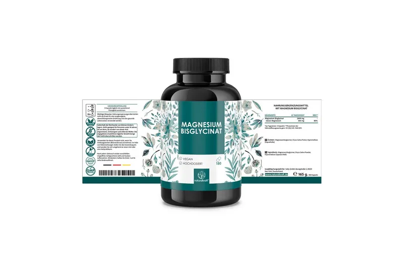 Naturalkraft Magnesium Bisglycinat Kapseln 2400 mg hochdosiert 180 Kapseln - Vegan Kapseln, 165 g – Produktbild 4 von 4