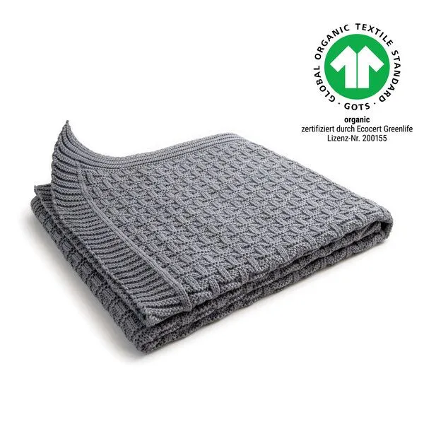 Sonnenstrick Sonnenstrick – Bio Baby-Strickdecke "Karostrickmotiv" (100 x 90 cm) Bio-Baumwolle, Grau, – Produktbild 1 von 4